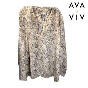 Ava & Viv‎ Women's Tunic Top Plus Size Snake Print Long Sleeve V-Neck